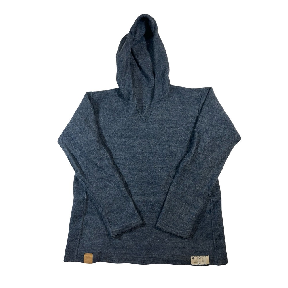 Paka Apparel Royal Alpaca Wool Blend Handmade Hoodie Blue Pullover Fits Small